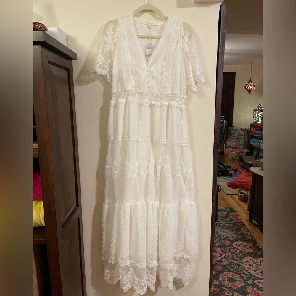 NWT white lace maxi dress